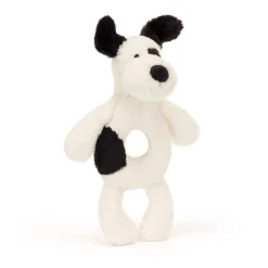 Hot Bashful Black & Cream Puppy Ring Rattle