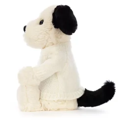 Hot Bashful Black & Cream Puppy with Personalised Cream Jumper