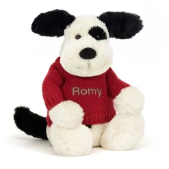 New Bashful Black & Cream Puppy with Personalised Red Jumper