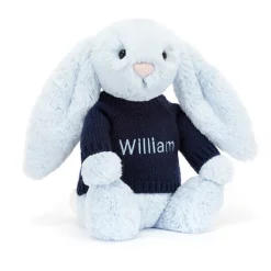 New Bashful Blue Bunny with Personalised Navy Jumper