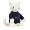 Best Bashful Cream Kitten with Personalised Navy Jumper
