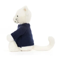 Best Bashful Cream Kitten with Personalised Navy Jumper