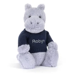 Best Bashful Hippo with Personalised Navy Jumper
