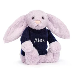 Sale Bashful Lilac Bunny with Personalised Navy Jumper