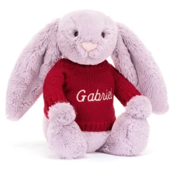 Online Bashful Lilac Bunny with Personalised Red Jumper