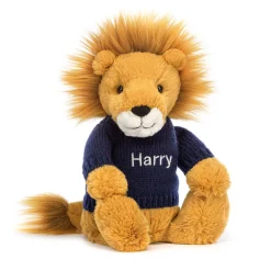 Hot Bashful Lion with Personalised Navy Jumper