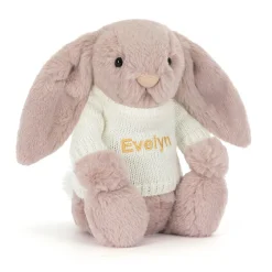 Online Bashful Luxe Bunny Rosa with Personalised Cream Jumper