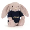 Hot Bashful Luxe Bunny Rosa with Personalised Navy Jumper