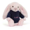 Outlet Bashful Pink Bunny with Personalised Navy Jumper