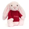 Hot Bashful Pink Bunny with Personalised Red Jumper