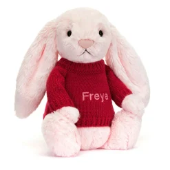 Hot Bashful Pink Bunny with Personalised Red Jumper
