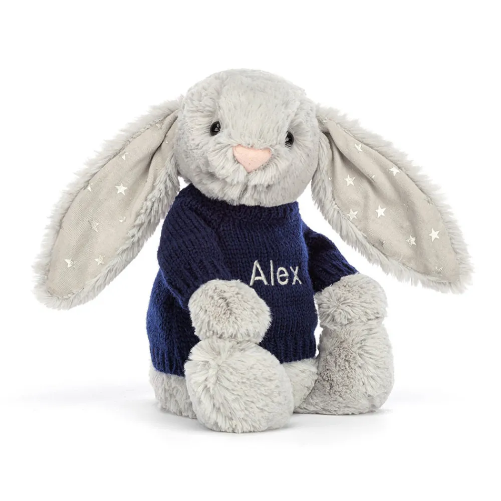 Discount Bashful Shimmer Bunny with Personalised Navy Jumper