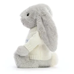 Online Bashful Silver Bunny with Personalised Cream Jumper
