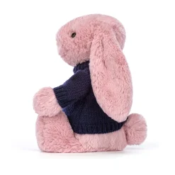 Best Bashful Tulip Pink Bunny with Personalised Navy Jumper