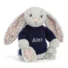 Hot Blossom Silver Bunny with Personalised Navy Jumper