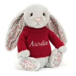 Best Blossom Silver Bunny with Personalised Red Jumper