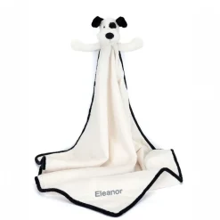Personalised Bashful Black & Cream Puppy Blankie